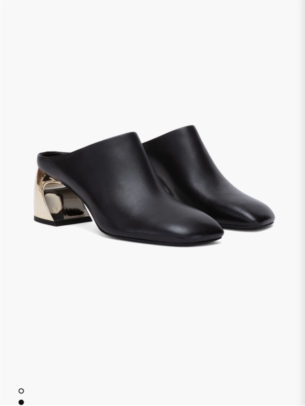 3.1 Phillip Lim Black Leather Mule with Gold Metallic Block Heel